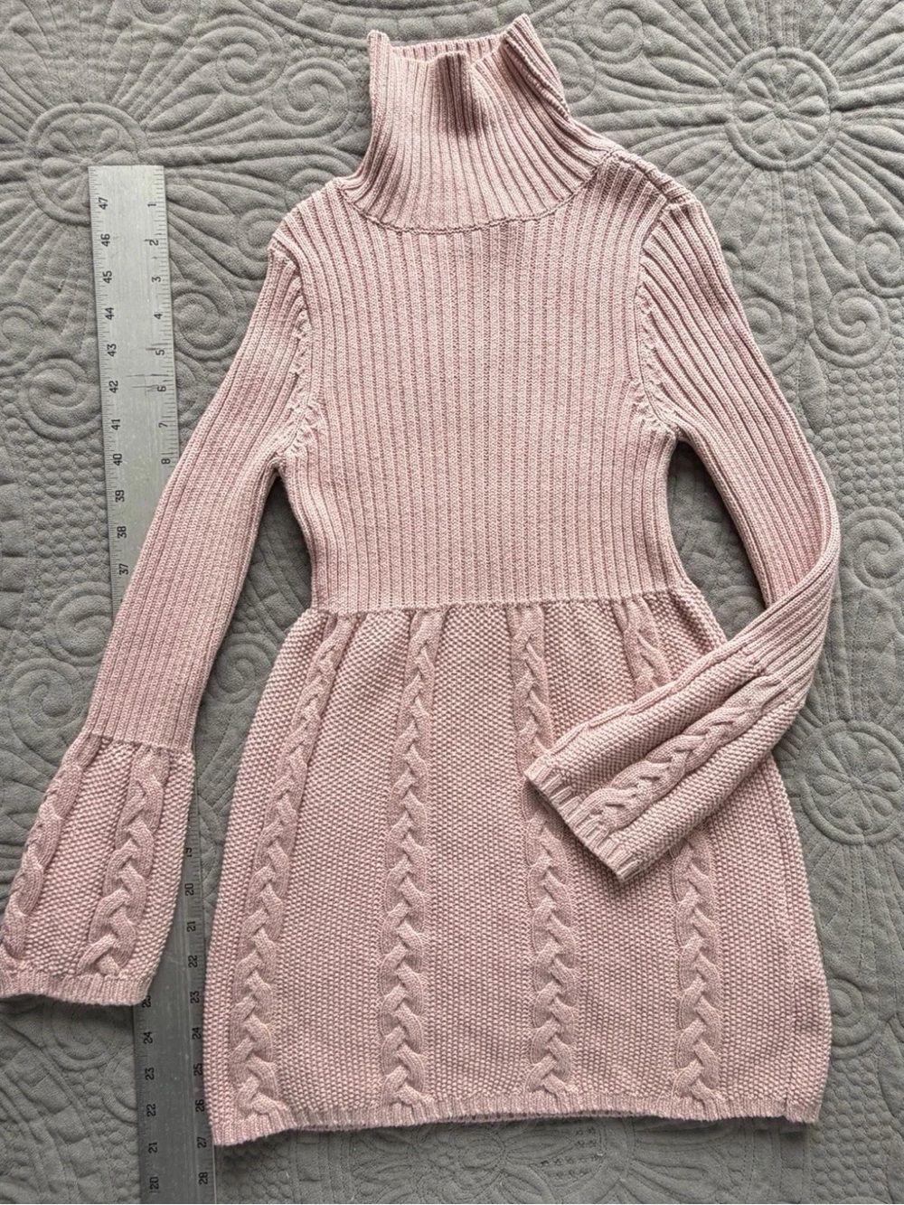 LULURAIN Girls Pink Cable Knit Turtleneck Sweater Dress Size 6X 6-7Y